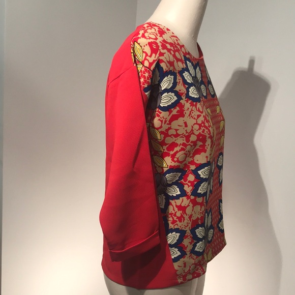Philter 3/4 sleeve red navy gold floral BLOUSE - Picture 5 of 7